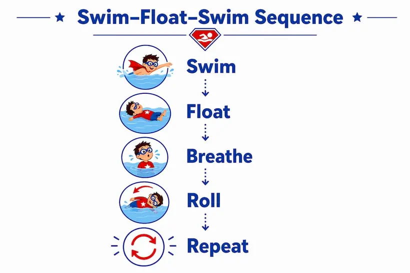 Infographic showing swim float swim key steps