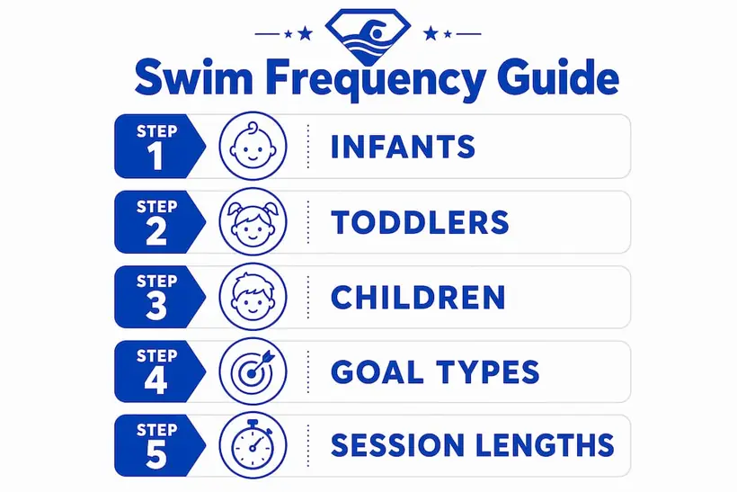 Infographic illustrating swim lesson frequency by age and goal