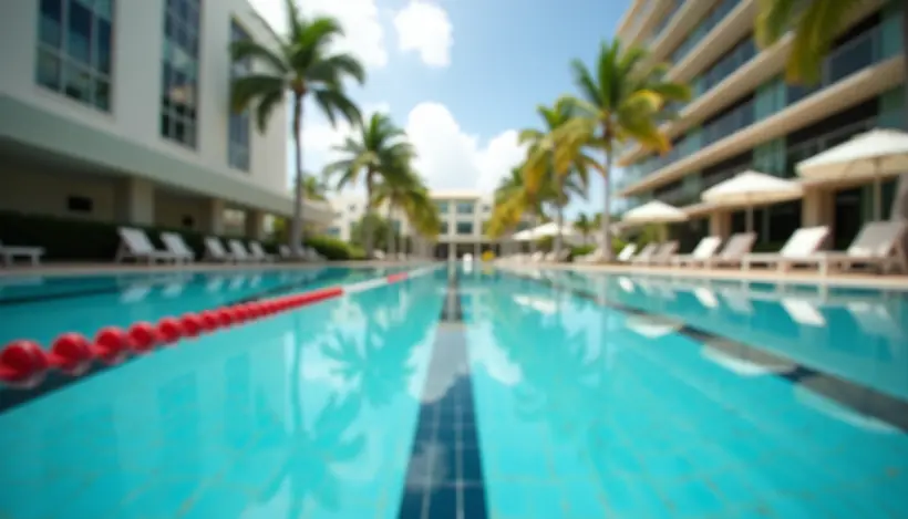 Eye-level view of a clean swimming pool with lane markers near downtown West Palm Beach