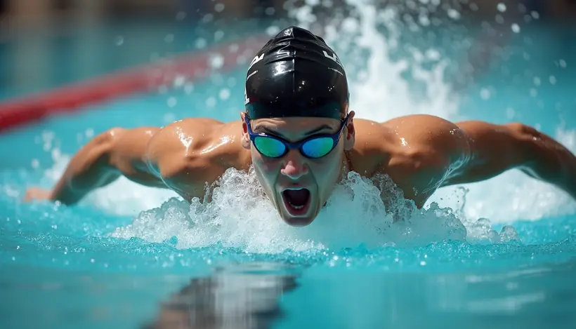 Close-up view of swimming instructor demonstrating stroke technique