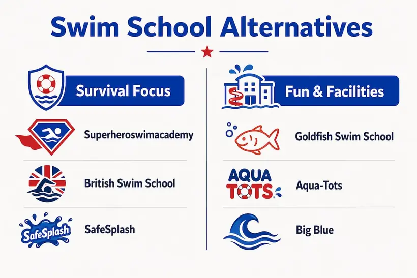 Infographic comparing swim school categories