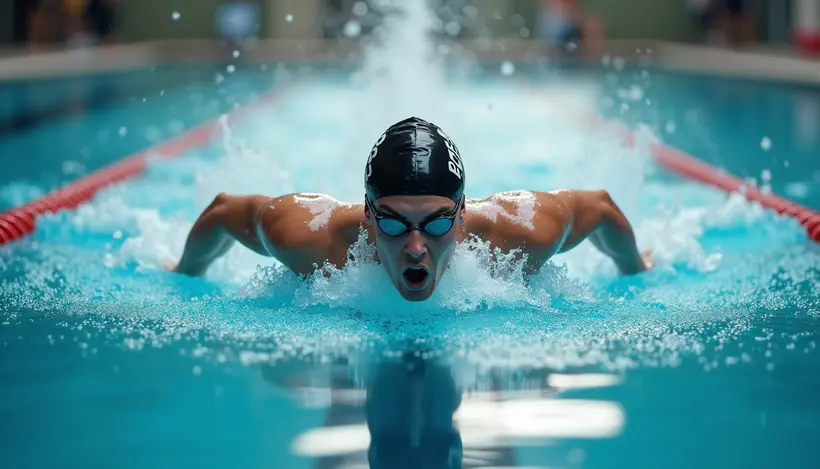 Close-up view of swimmer doing interval training in pool