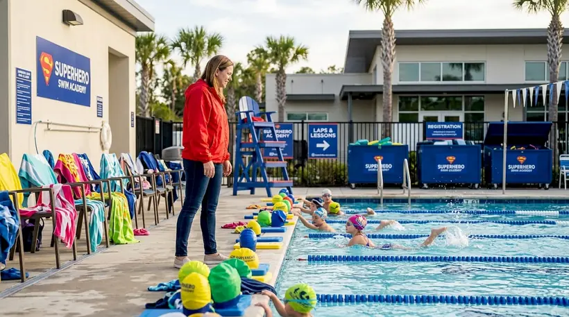 Parent poolside at swim team tryout