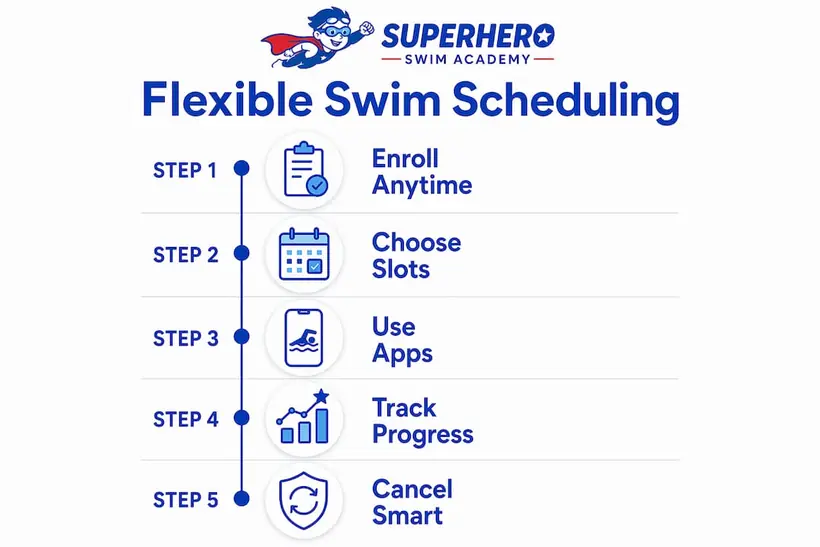 Infographic showing flexible swim scheduling steps
