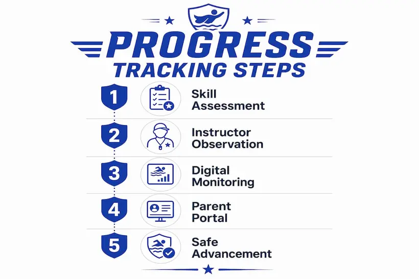 Infographic showing swim progress tracking steps