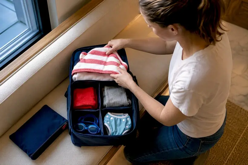Parent packing age-appropriate swim class essentials