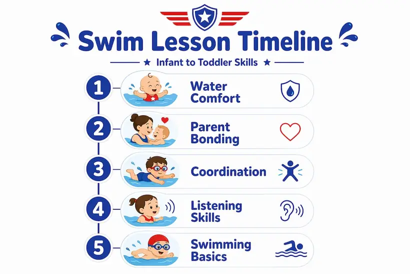 Swim lesson timeline for infants and toddlers