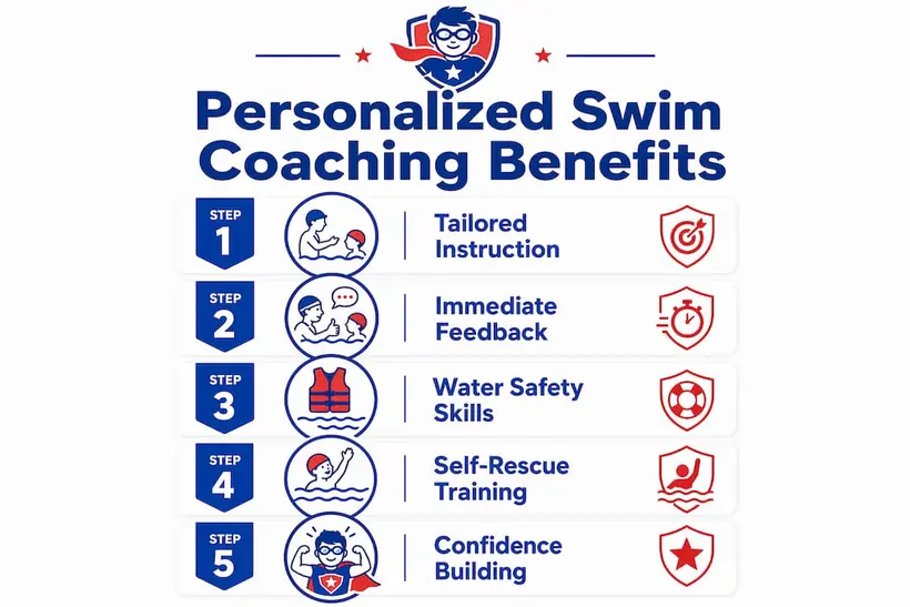 Infographic showing five-step benefits of personalized swim coaching
