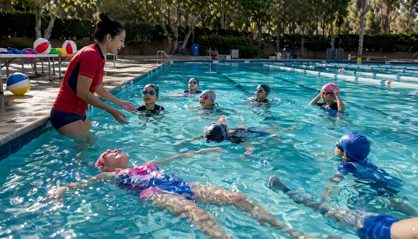 Group swim lesson at public pool