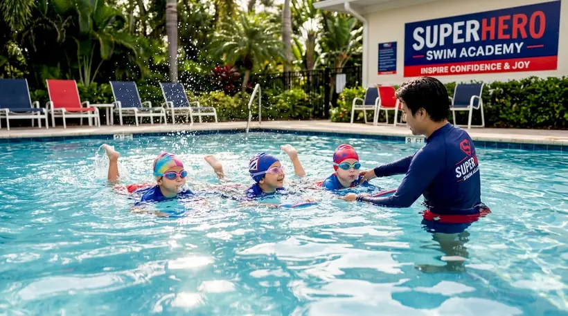Children practicing swimming skills side by side underwater