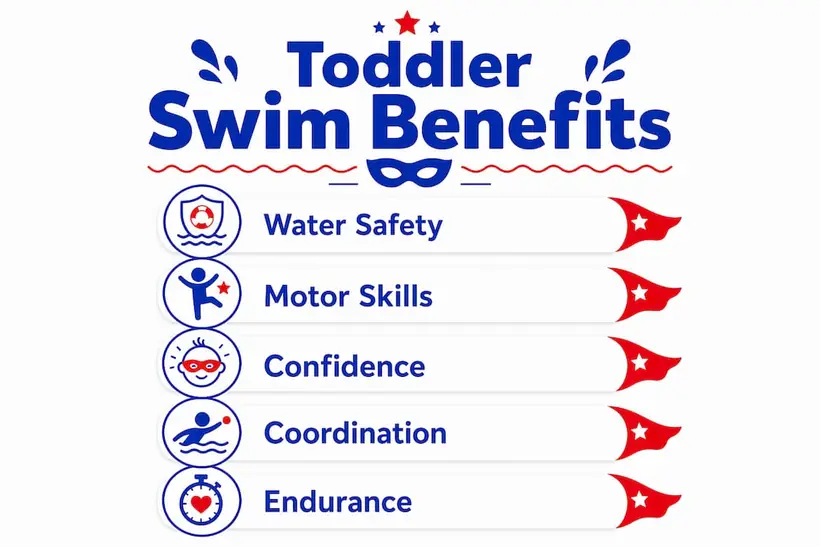Infographic showing toddler swim lesson benefits