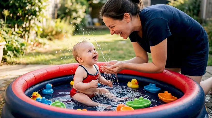 Infant reacting to water during bath time
