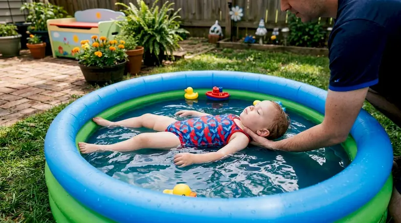 Toddler floating on back with parent support