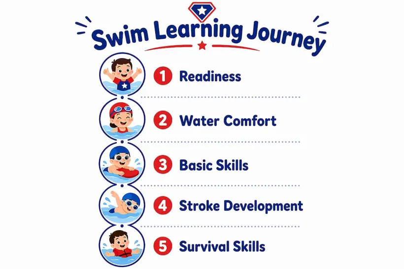 Infographic of swim learning journey stages