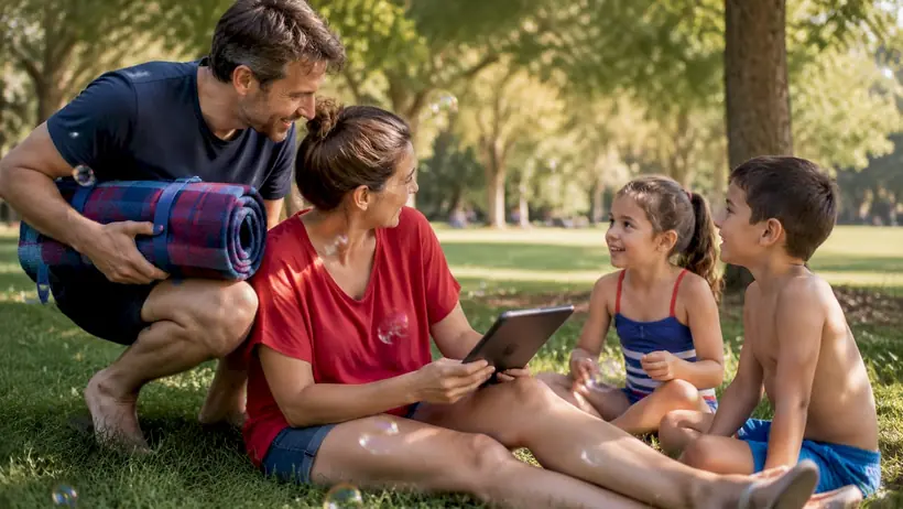 Family planning swim lessons at kitchen table
