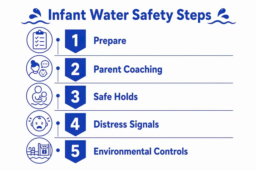 Infographic showing key infant water safety steps