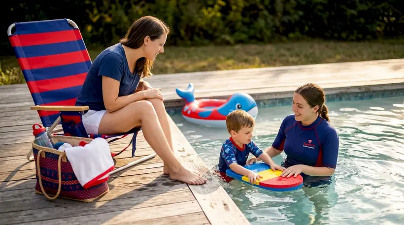 Parent observes child’s backyard swim lesson
